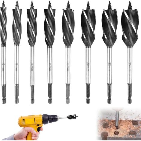 Lot de 8 forets à bois hélicoïdaux professionnels avec auto-avance (10-25 mm), pour le travail du bois, la construction de meubles et l'artisanat (1/4)