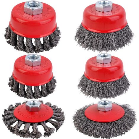 6 Pièces Brosse Metallique pour Meuleuse, Brosse Meuleuse avec Filetage M14x2, Brosse Métallique Meuleuse de 75mm 100mm de Diamètre, pour Meuleuse, Enlèvement de Peinture de Rouille, Polissage