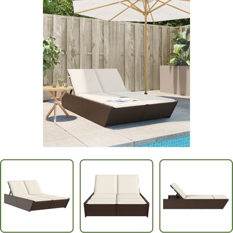 Gartenmöbel - Doppel-Sonnenliege mit Auflagen Braun Poly Rattan (1/5)