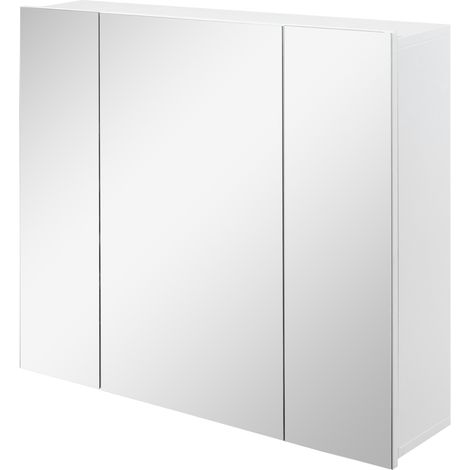 Badezimmer-Wandschrank mit 3 Türen, Spiegel und verstellbaren Einlegeböden, weißes MDF, 70 x 15 x 60 cm