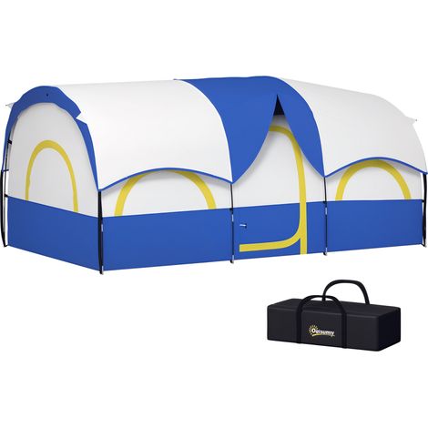 Tente familiale pour 4 à 6 personnes imperméable avec chambres indépendantes 435 x 251 x 195 cm bleu et blanc