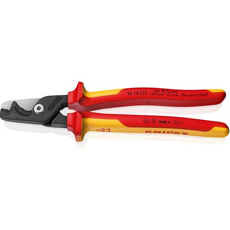 KNIPEX 95 18 225 StepCut® XL Cable shears with step cut insulating multi-component handle, VDE-tested burnished 225 mm