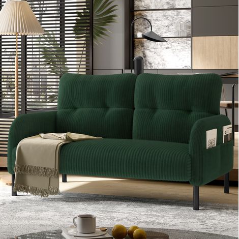 Sofá de 2 plazas 120/75/79 cm de pana verde esmeralda con bolsillo lateral y estructura metálica (1/5)