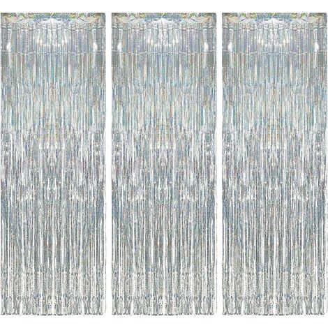 3 Rideau Métallique,Argenté,1x2.5m,Tinsel,Frange,Décoration Fête,Mariage,Anniversaire,Noël (1/5)