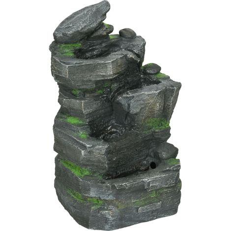 Beyamis Gartenbrunnen, Steinoptik, 4-stufig, solarbetrieben, LEDs, 57 cm hoch, Kunstharz, grau/braun