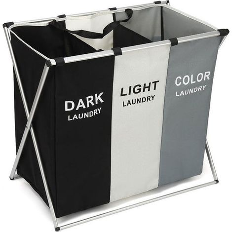Panier à Linge Pliable en Tissu Oxford avec 3 Compartiments pour un Rangement Pratique des Vêtements Sales (1/2)