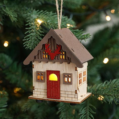 Cabane En Bois - 10 Modèles 3D Avec Lumières Led Blanc Chaud - Décoration De Village De Noël Pour Intérieur Et Extérieur - Lot De 10 (1/5)