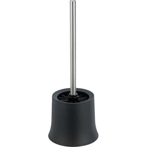 Schwarzer WC-Bürstenhalter, Designer-WC-Bürste (Ø 14 cm), moderner WC-Bürstenhalter aus Edelstahl und Kunststoff inklusive schwarzer WC-Bürste (Ø 8,5 cm) und elegantem Edelstahlgriff fürs Badezimmer