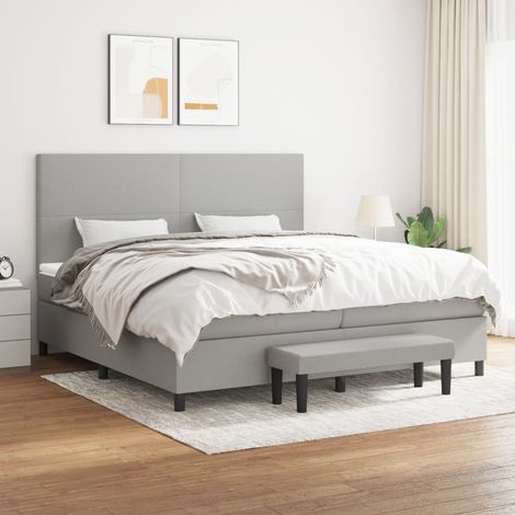 Lit à sommier tapissier avec matelas - Cadre De Lit Moderne: King Size - Lit Double - Gris clair 200x200cm Tissu Chic-555359 (1/5)
