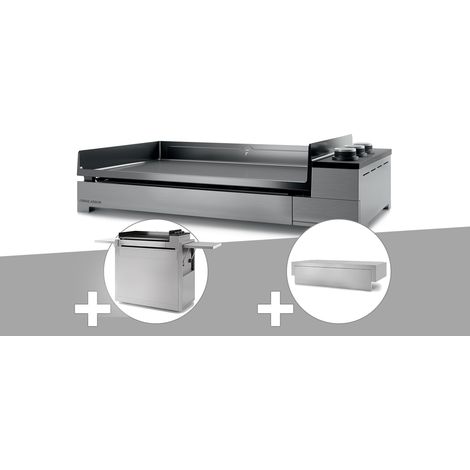 Plancha gaz Premium 75 inox avec chariot et couvercle - Forge Adour