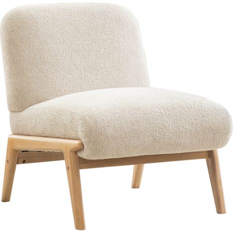Fauteuil lounge scandinave en tissu – tissu chenille doux et structure en bois stable, idéal pour le salon et la chambre, Beige (1/5)