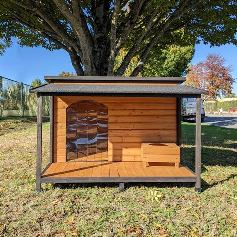 Animal Valley – Niche à chien berger allemand avec toit ouvrant en shingle – Dimensions 136x120x80 cm – Surélevée pour protection contre l'humidité