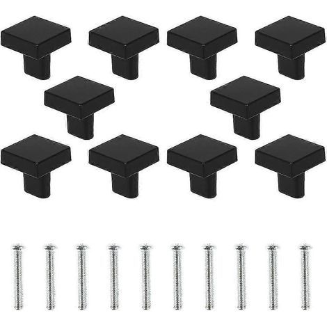 Lot de 10 boutons de porte noirs en laiton massif, boutons carrés pour meubles de cuisine vintage avec vis pour placards, tiroirs (noir) (1/5)