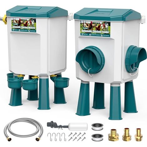 Chamuty Automatic Chicken Feeder, 7 Litres with Feet Automatic Chicken Water Dispenser with Filtered Float, 1.5 m Stainless Steel Hose, Anti Pest Chicken Feeder (1/5)