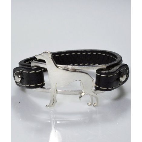 Galgo levriere echtes Lederarmband in 925 Silber
