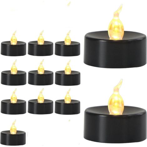 Lot de 12 bougies chauffe plat LED, durent plus de 200 heures, pour décoration ( Flash blanc chaud, base noire, 12 pièces) (1/5)