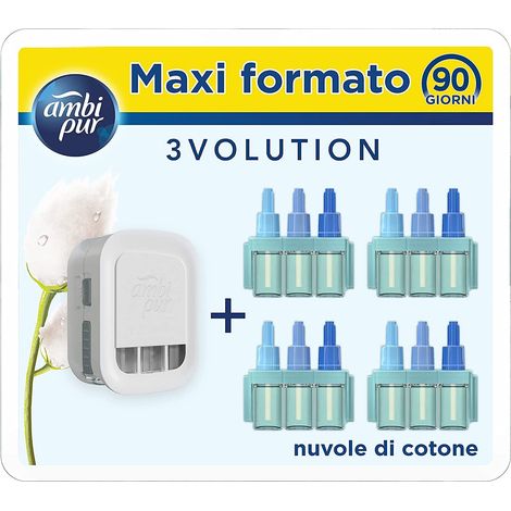 Ambi Pur Nuvole Di Cotone 3Volution Starter Kit Deodorante Per Ambienti Con Diffusore Elettrico Programma Intelligente 80ml, 3 Diverse Fragranze Per Eliminare Gli Odori
