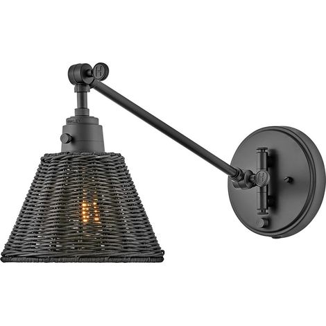 Elstead Hinkley Arti Applique murale contemporaine Hinkley Arti Dome noire, abat-jour en rotin noir, 1 culot E27