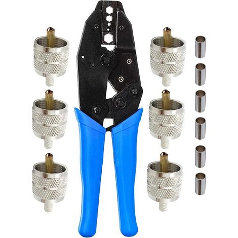 Pince à sertir pour câble coaxial avec 5 connecteurs UHF mâle PL259 pour câble RG58 LMR195, outil de compression BNC Pince à sertir à cliquet pour connecteur UHF et câble coaxial (1/4)