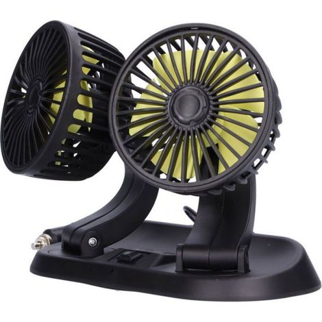 Ventilateur de Voiture 360° Rotatable Double Tête 5 Pales 2 Vitesses Ventilateur de Refroidissement 12V (Pales Jaunes) (1/5)