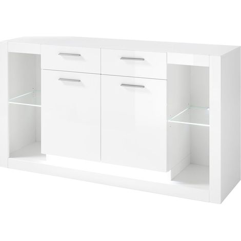 Sideboard in Hochglanz weiß MAILAND-61 inkl. LED-Beleuchtung B/H/T: 150/83/43cm (1/5)