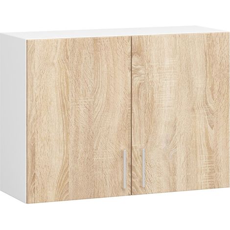 Akord – Armoire de cuisine murale 80 cm – 2 portes battantes – Façade chêne sonoma – 2 étagères – Panneau stratifié blanc – Dimensions 80x30,5x58 cm (1/5)