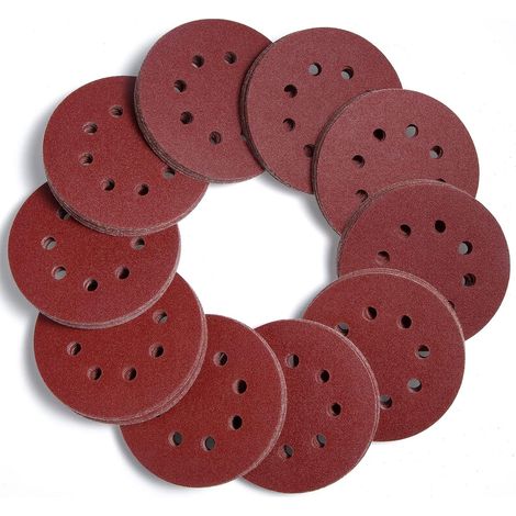 Lot de 10 Feuilles abrasives 125 mm Grain 120 Rondes Ponceuse Excentrique 8 Trous pour ébavurage et ponçage des Points de Soudure