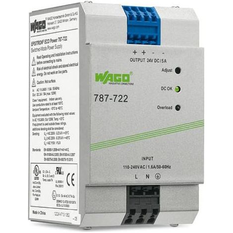 WAGO 787-722 Hutschienen-Netzteil (DIN-Rail) 24 V/DC 5 A 120 W Anzahl Ausgänge:1 x Inhalt 1 St.