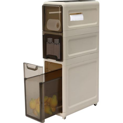 Storage Cabinet, Bathroom Storage Cabinet for Small Space, 3 Tier Cabinet Drawer Organizer, Narrow Slim Rolling Cart Organizer, for Living Rooms, Bathrooms, Bedrooms (39 x 18.6 x 74.7cm)