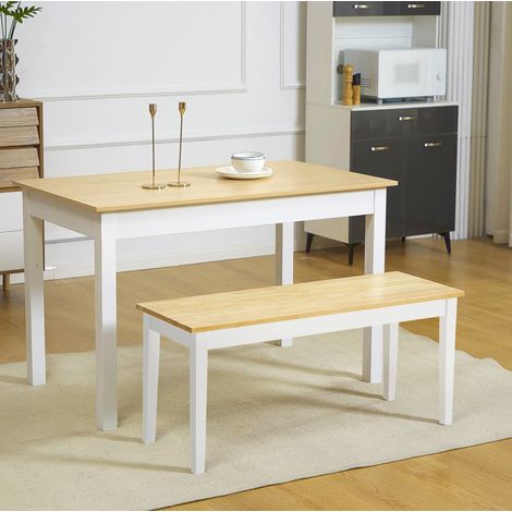 Banco de 2 plazas de madera de pino blanco 102 x 36 x 45 cm, carga máx. 220 kg OKMYHOME (1/5)