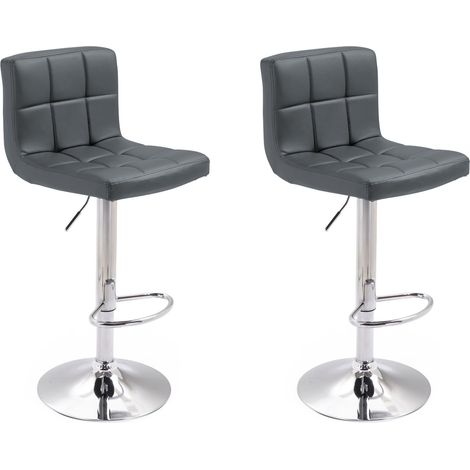 Happy Garden – Lot de 2 tabourets de bar gris – Hauteur d'assise réglable 63 à 83cm – Assise pivotante 360° – Acier chromé et polyuréthane