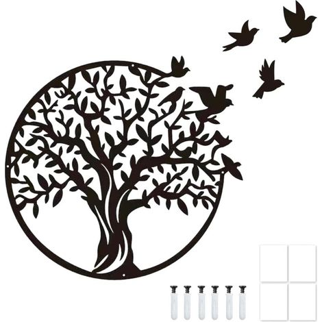 Decorazione murale Albero della Vita in metallo nero (30x30 cm), Albero della Vita da parete, Cornice in metallo Albero della Vita per interni, esterni, giardino, casa, regalo (1/5)