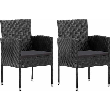 Gartenstühle mit Kissen in Schwarz 2 Stk. Schwarz Poly Rattan