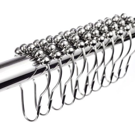 Crochets anneaux de rideau de douche en acier inoxydable chromé – Lot de 12 – Dimensions 69 x 35 mm – Compatible barres jusqu'à 1 1/8 - 12pcs (1/5)
