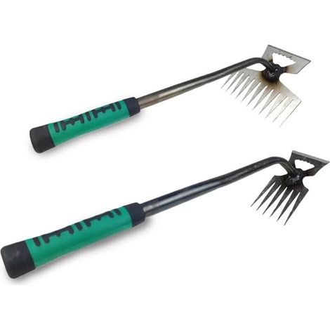 Manueller Unkrautstecher, Gartenunkrautentferner, Unkrautrechen mit Griff, Unkrautentfernungswerkzeug aus Metall für Gärten, Rasenflächen und Terrassen (1/5)