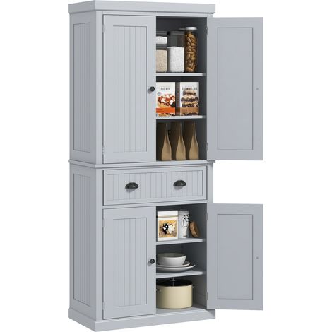 Mobile da cucina con credenza, multiuso, ripiani regolabili, 4 ante, cassetto grande, 76,2 x 40,2 x 183 cm, grigio