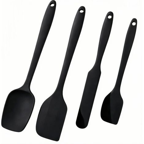 4-teiliges Silikon Spatel-Löffel-Set Schwarz, Hitzebeständig bis 230°C