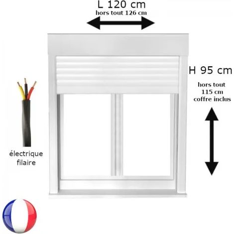 Fenêtre PVC 2 vantaux oscillo-battant avec volet roulant électrique H 95 x L 120 cm pour pose en neuf