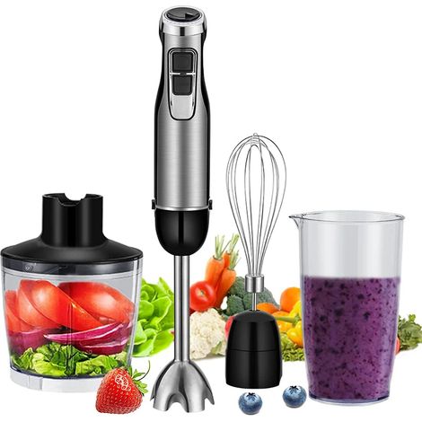 Mixeur Plongeant Mixer Plongeur Multifonction 4-En-1 Avec Hachoir 600ML Et Bécher Mélangeur, Fouet En Acier Inoxydable, Mixeur À Immersion 6 Vitesses Pour Aliments Pour Bébés