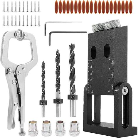 Kit de perçage pour le travail du bois comprenant 56 pièces de gabarit de vissage pour trous de poche, foret à double broche réglable à 15 degrés, idéal pour le bricolage. (1/5)