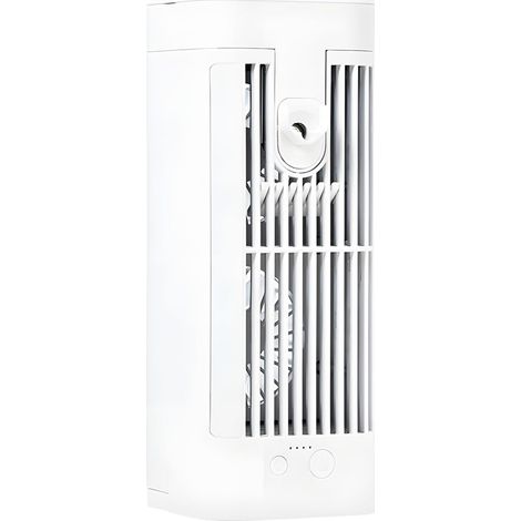 Mini aire acondicionado portátil con 3 velocidades, función de pulverización refrescante, luz nocturna, carga USB-C, depósito de 120 ml, ideal para el hogar o la oficina (Blanco) (1/5)
