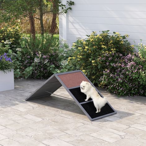 Pont d'agilité pour chien. Équipement d'agilité réglable en hauteur avec surface antidérapante. Jusqu'à 40 kg. 173 x 59 x 66 cm. Gris.