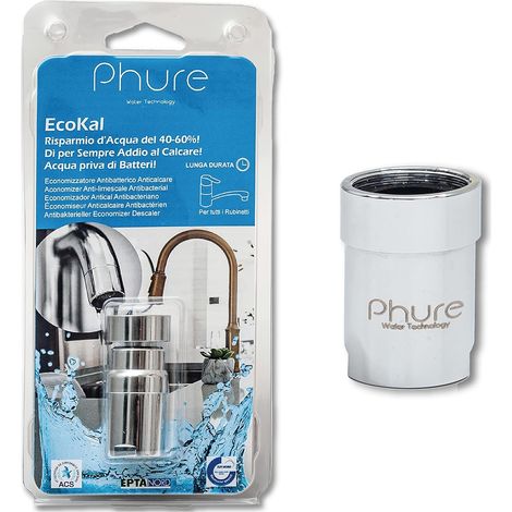 Phure - ECOKAL Economizzatore Magnetico e Antibatterico, con Spirale Argento Vivo, Risparmio Idrico Acqua del 40/60%, per tutti i Rubinetti di Casa, Cucina, Bagno F22/M24 (Senza Snodo) (1/3)