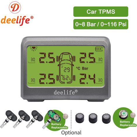 Capteurs solaires externes pour véhicules : système de surveillance de la pression des pneus (0-8 bars) roue/pneu interne/externe (1/5)