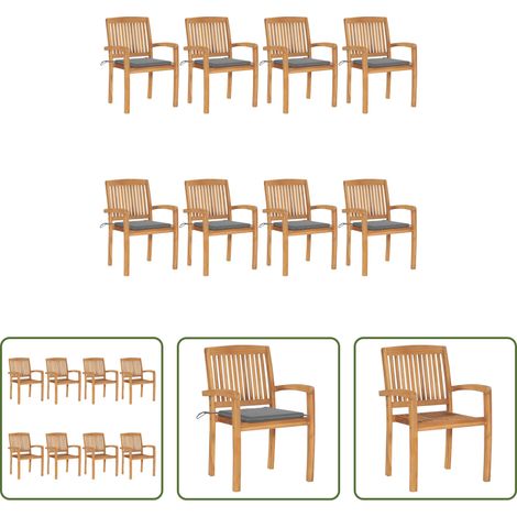 Holzstühle -  Stapelbare Gartenstühle mit Kissen 8 Stk. Massivholz Teak (1/5)