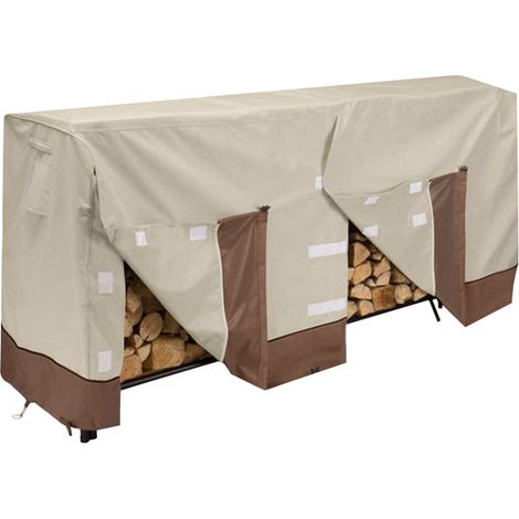 Housse de rangement pour bûches en toile Oxford 420D, imperméable, extérieur, beige café, 244x107x61cm (1/5)