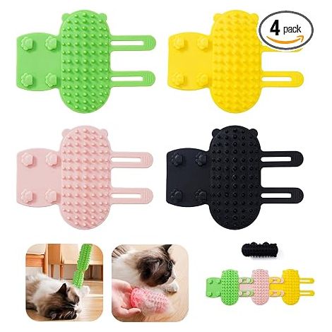 Bath Brushes for Cats and Dogs, Silicone Cat Massage and Scratching Brush, Cat Brush with Strap, Self Groomer Cat Hair Brush for Table and Chair Legs