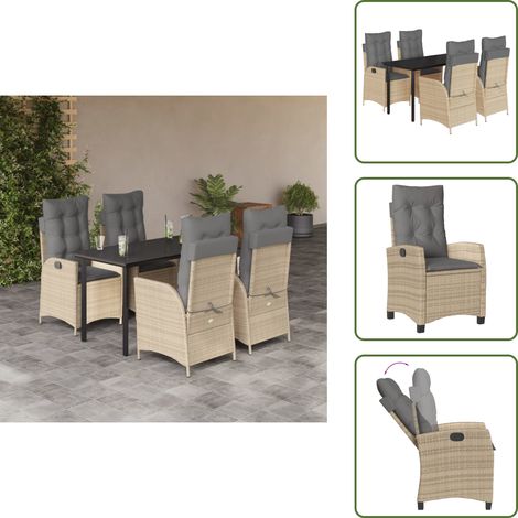 Garten-Essgruppe - vidaXL 5-tlg. Garten-Essgruppe mit Kissen Beige Poly Rattan - Relaxsessel (1/5)