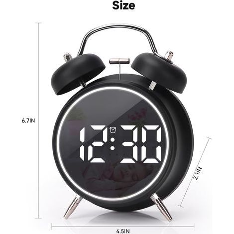 Réveil sonore pour gros dormeurs, adultes, adolescents, enfants, double cloche rétro en métal de 10 cm, grand écran avec grands chiffres et rétroéclairage, petit réveil numérique pour la table de chev (1/5)
