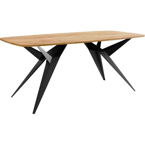 Table Oswego 152, Chêne doré artisanal, 76x90x160cm, Disponible, Stratifié, Métal